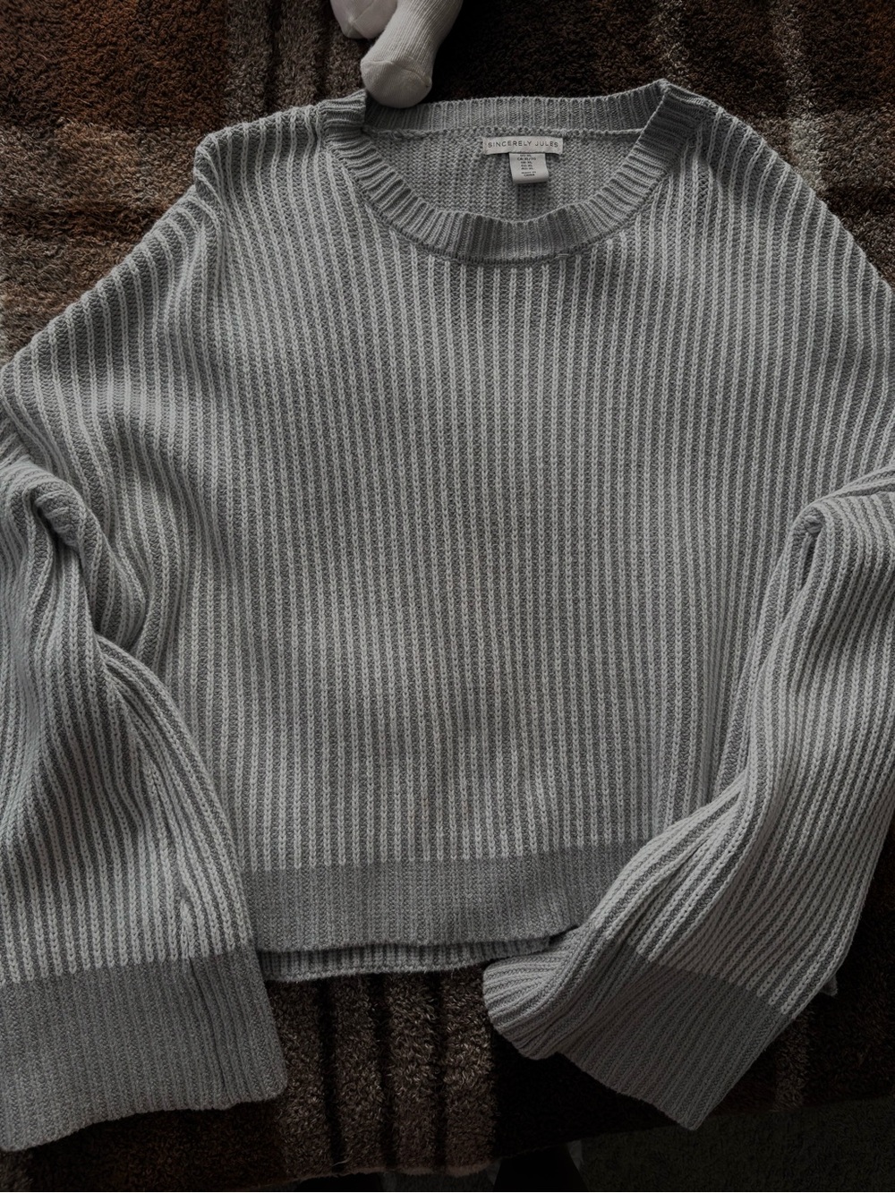 & Other Stories Light Gray Ribbed Crewneck Sweater